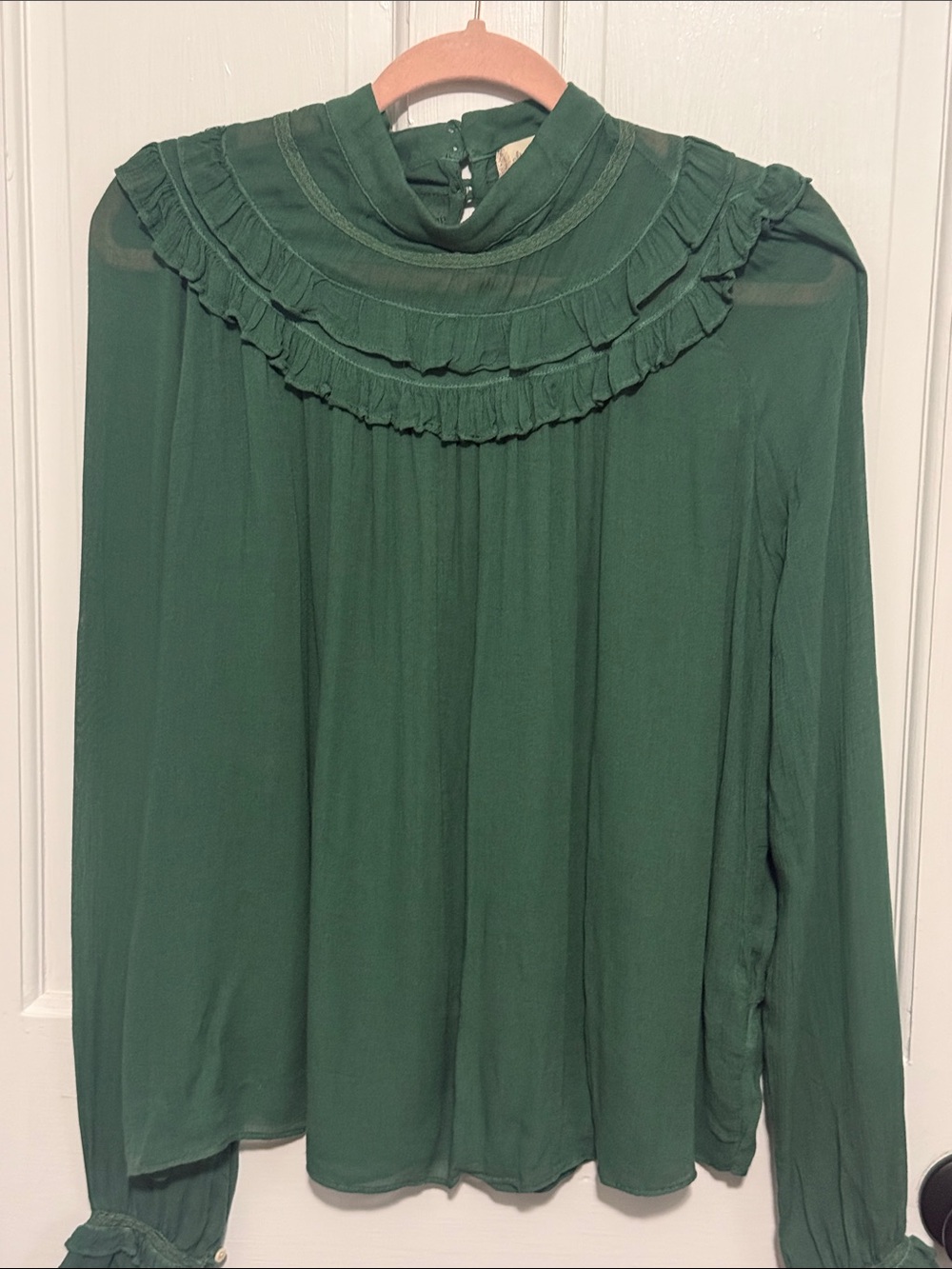 Altar'd State Emerald Green Ruffle Mock-Neck Blouse